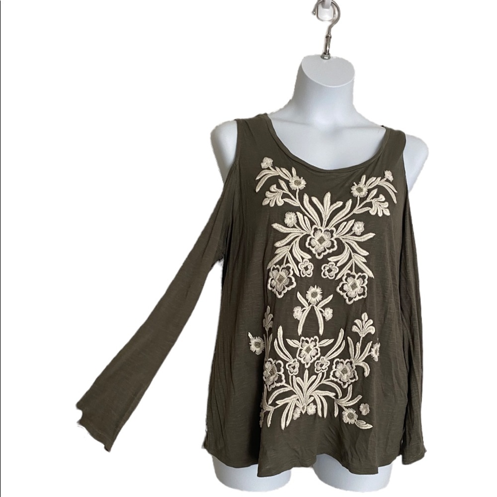 INC International Concepts Olive Embroidered Blouse